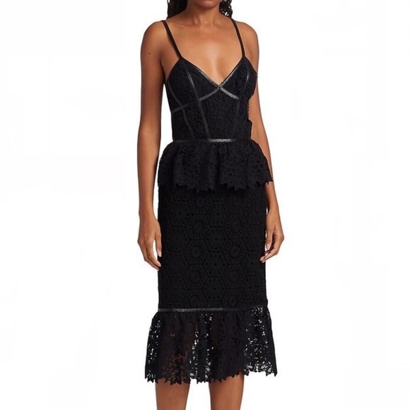 NEW PRABAL GURUNG BLACK LACE BUSTIER MIDI DRESS - Picture 1 of 8